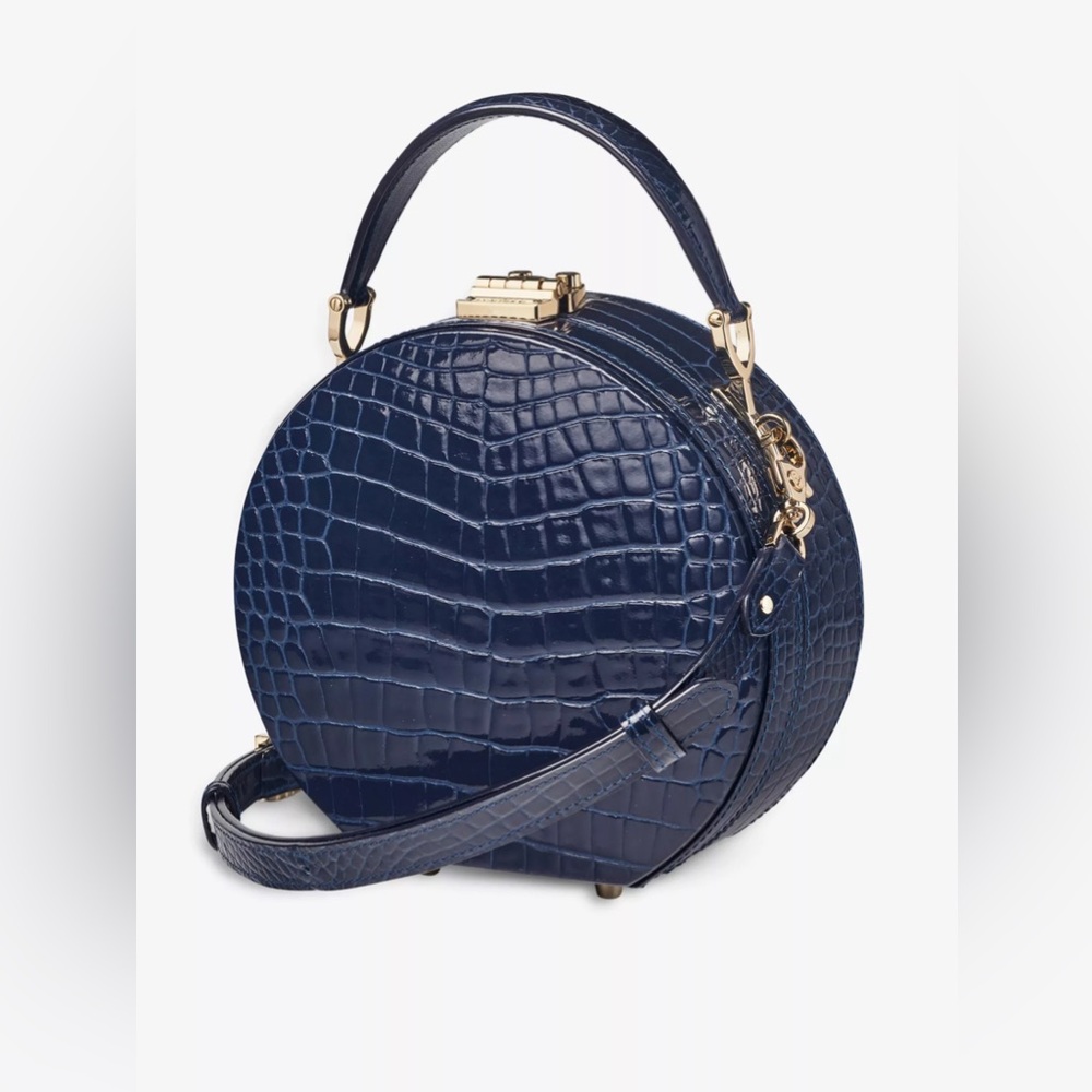 Aspinal of London Hat Box crocodile-embossed patent leather bag